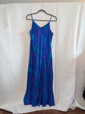 Vintage 1990s Simply Silk Watercolor Maxi Slip Dress 100% Silk Size XL Vacation